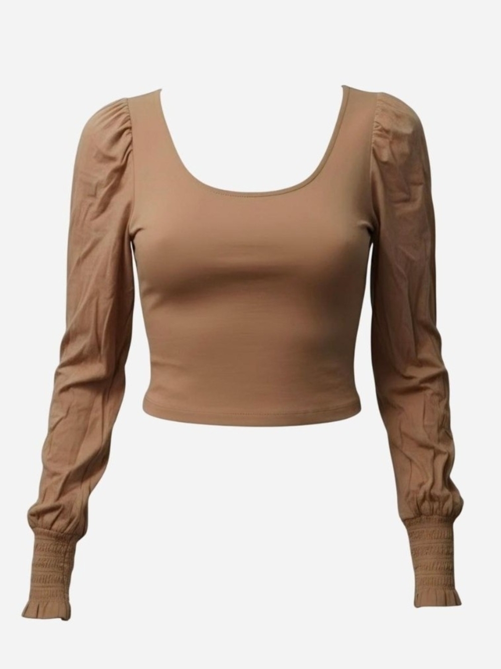 Mustard Seed Tan Scoop Neck Cropped Long Sleeve Top